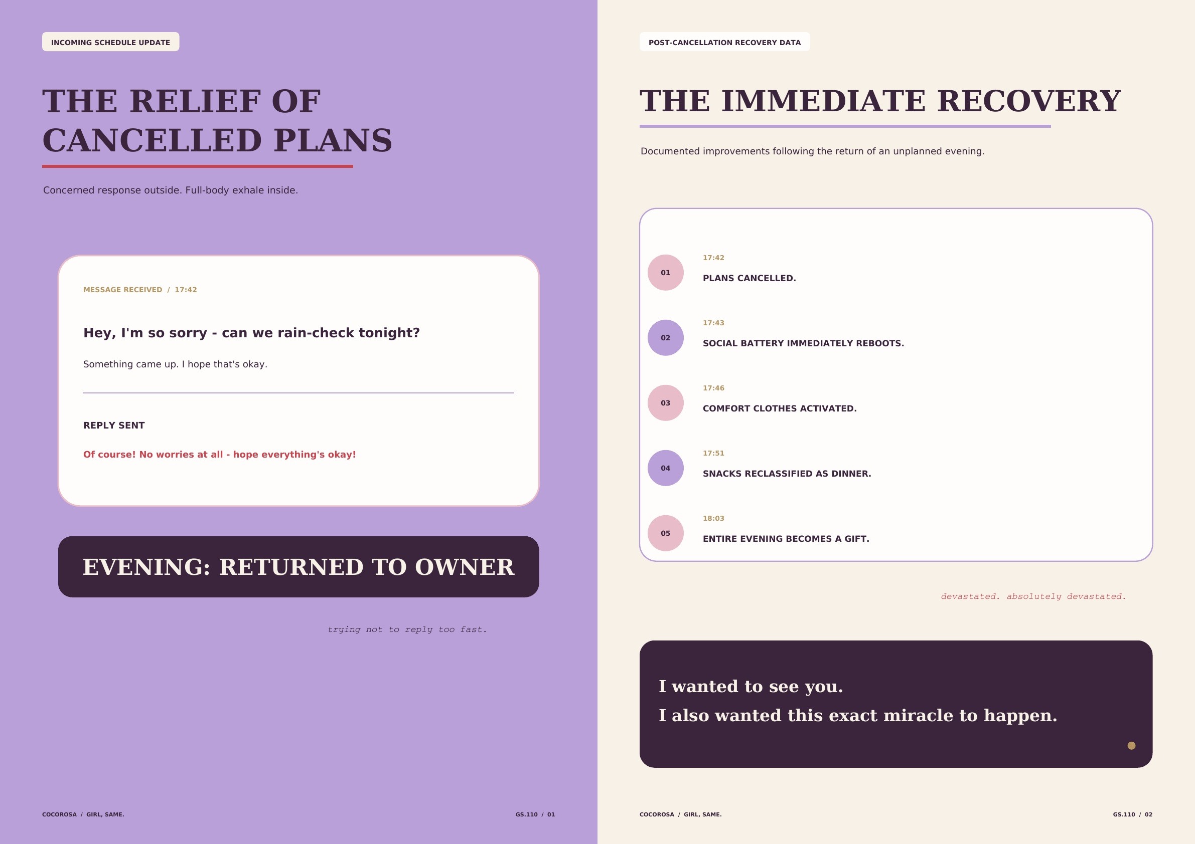 Two-page GIRL, SAME. preview about the relief and immediate recovery of cancelled plans